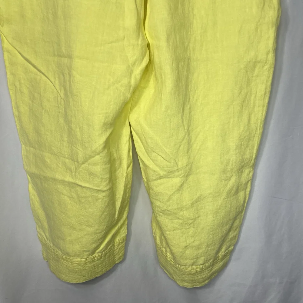 PURE J JILL Women’s Yellow Elastic Waist Cropped Wide Leg Pants Sz L 100% Linen